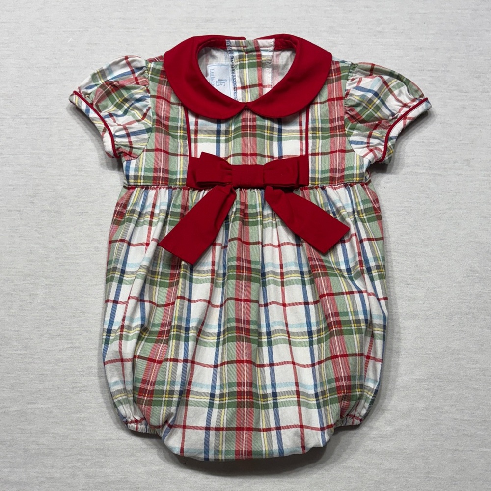 Little English Plaid Baby Romper with Red Bow